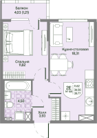 2 ккв (Евро) № 105 Корп.: 2 , Секция 5  в ЖК Охтинские высоты