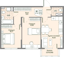 3 ккв (Евро) № 113 Корп.: 2 , Секция 6  в ЖК Охтинские высоты