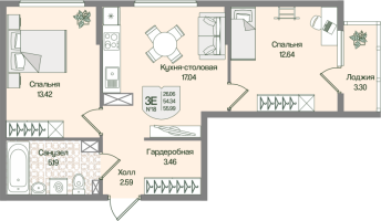 3 ккв (Евро) № 18 Корп.: 4 , Секция 1  в ЖК Охтинские высоты