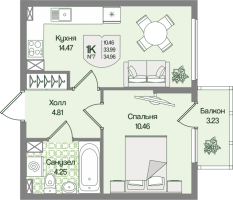 1 ккв № 7 Корп.: 4 , Секция 1  в ЖК Охтинские высоты