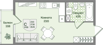 Студия № 89 Корп.: 4 , Секция 5  в ЖК Охтинские высоты