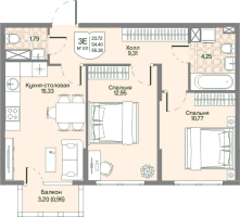 3 ккв (Евро) № 101 Корп.: 2 , Секция 5  в ЖК Охтинские высоты