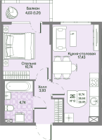 2 ккв (Евро) № 12 Корп.: 2 , Секция 1  в ЖК Охтинские высоты