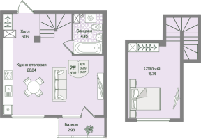 2 ккв (Евро) № 119 Корп.: 6 , Секция 5  в ЖК Охтинские высоты