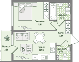 1 ккв № 71 Корп.: 4 , Секция 4  в ЖК Охтинские высоты