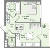 1 ккв № 47 Корп.: 5 , Секция 3  в ЖК Охтинские высоты