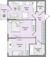 2 ккв № 43 Корп.: 5 , Секция 3  в ЖК Охтинские высоты