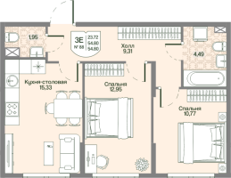 3 ккв (Евро) № 88 Корп.: 2 , Секция 5  в ЖК Охтинские высоты