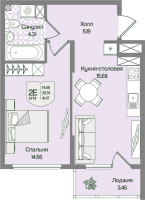 2 ккв (Евро) № 14 Корп.: 5 , Секция 1  в ЖК Охтинские высоты