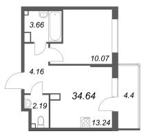 1 ккв № 47 Корп.: 5 , Секция 3  в ЖК Охтинские высоты