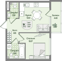 1 ккв № 19 Корп.: 5 , Секция 2  в ЖК Охтинские высоты
