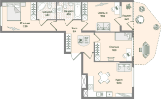 4 ккв (Евро) № 143 Корп.: 6 , Секция 7  в ЖК Охтинские высоты