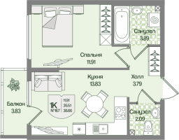 1 ккв № 167 Корп.: 6 , Секция 8  в ЖК Охтинские высоты
