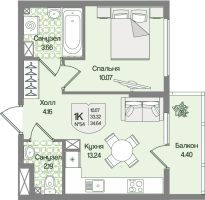 1 ккв № 54 Корп.: 5 , Секция 3  в ЖК Охтинские высоты