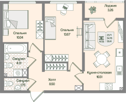 3 ккв (Евро) № 25 Корп.: 6 , Секция 1  в ЖК Охтинские высоты