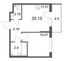 1 ккв № 19 Корп.: 5 , Секция 2  в ЖК Охтинские высоты