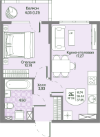 2 ккв (Евро) № 28 Корп.: 2 , Секция 1  в ЖК Охтинские высоты