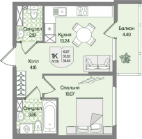1 ккв № 26 Корп.: 5 , Секция 2  в ЖК Охтинские высоты