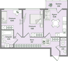 2 ккв № 97 Корп.: 4 , Секция 5  в ЖК Охтинские высоты