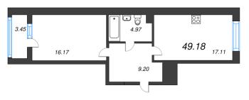 2 ккв (Евро) № 47 Корп.: 1 , Секция 3  в ЖК Охтинские высоты