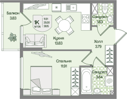 1 ккв № 174 Корп.: 6 , Секция 8  в ЖК Охтинские высоты