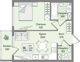 1 ккв № 175 Корп.: 6 , Секция 8  в ЖК Охтинские высоты