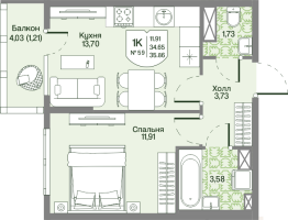 1 ккв № 59 Корп.: 2 , Секция 3  в ЖК Охтинские высоты