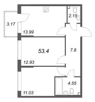 2 ккв № 43 Корп.: 5 , Секция 3  в ЖК Охтинские высоты