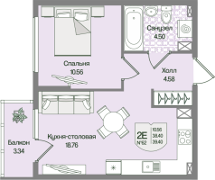 2 ккв (Евро) № 62 Корп.: 4 , Секция 3  в ЖК Охтинские высоты