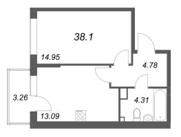 1 ккв № 37 Корп.: 6 , Секция 2  в ЖК Охтинские высоты
