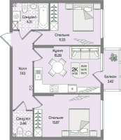 3 ккв (Евро) № 56 Корп.: 6 , Секция 3  в ЖК Охтинские высоты