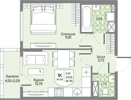1 ккв № 64 Корп.: 2 , Секция 3  в ЖК Охтинские высоты