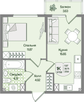 2 ккв (Евро) № 198 Корп.: 6 , Секция 9  в ЖК Охтинские высоты