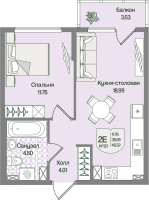 2 ккв (Евро) № 121 Корп.: 4 , Секция 6  в ЖК Охтинские высоты