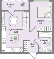 2 ккв (Евро) № 114 Корп.: 4 , Секция 6  в ЖК Охтинские высоты