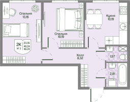 2 ккв № 3 Корп.: 2 , Секция 1  в ЖК Охтинские высоты