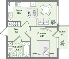 1 ккв № 13 Корп.: 4 , Секция 1  в ЖК Охтинские высоты