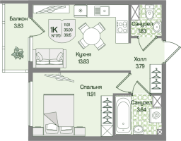 1 ккв № 170 Корп.: 6 , Секция 8  в ЖК Охтинские высоты