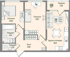 3 ккв (Евро) № 9 Корп.: 6 , Секция 1  в ЖК Охтинские высоты