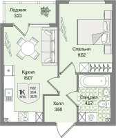 2 ккв (Евро) № 16 Корп.: 6 , Секция 1  в ЖК Охтинские высоты