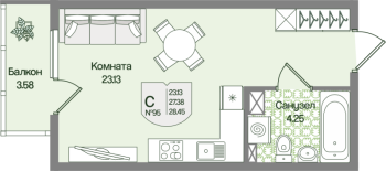 Студия № 95 Корп.: 4 , Секция 5  в ЖК Охтинские высоты