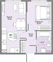 2 ккв (Евро) № 4 Корп.: 2 , Секция 1  в ЖК Охтинские высоты