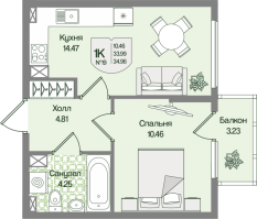 1 ккв № 19 Корп.: 4 , Секция 1  в ЖК Охтинские высоты