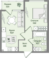 2 ккв (Евро) № 8 Корп.: 6 , Секция 1  в ЖК Охтинские высоты