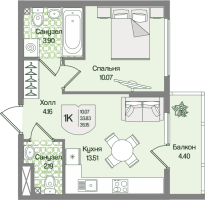 1 ккв № 40 Корп.: 5 , Секция 3  в ЖК Охтинские высоты