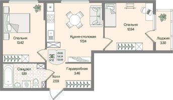 3 ккв (Евро) № 12 Корп.: 4 , Секция 1  в ЖК Охтинские высоты
