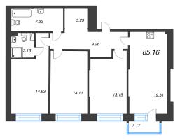 4 ккв (Евро) № 17 Корп.: 3 , Секция 1  в ЖК Охтинские высоты