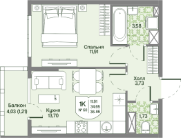 1 ккв № 60 Корп.: 2 , Секция 3  в ЖК Охтинские высоты