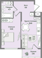 2 ккв (Евро) № 66 Корп.: 5 , Секция 4  в ЖК Охтинские высоты