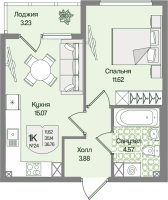 2 ккв (Евро) № 24 Корп.: 6 , Секция 1  в ЖК Охтинские высоты